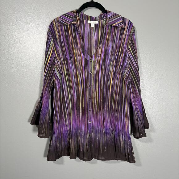 Dressbarn Purple Striped Fairycore Button Up Shirt - Size 1X - Women's Plus Size - Picture 1 of 7